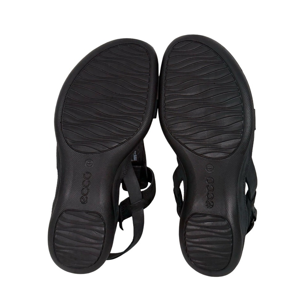 ECCO Flash Strappy Sandal Flat T-Strap Womens US 10 Black Leather Nubuck Comfort - Picture 7 of 10